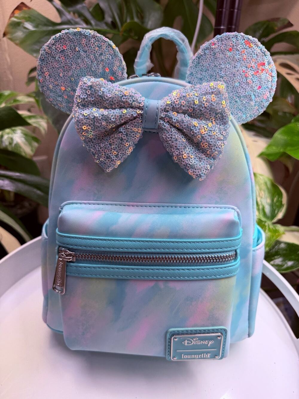Loungefly Disney Minnie Mouse Sequin Bow Watercolor Mini Backpack Ears NWT